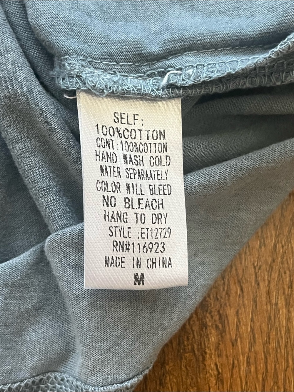 Easel Women’s Light Blue Long Sleeve Henley Top with Striped Cuffs - Picture 5 of 8